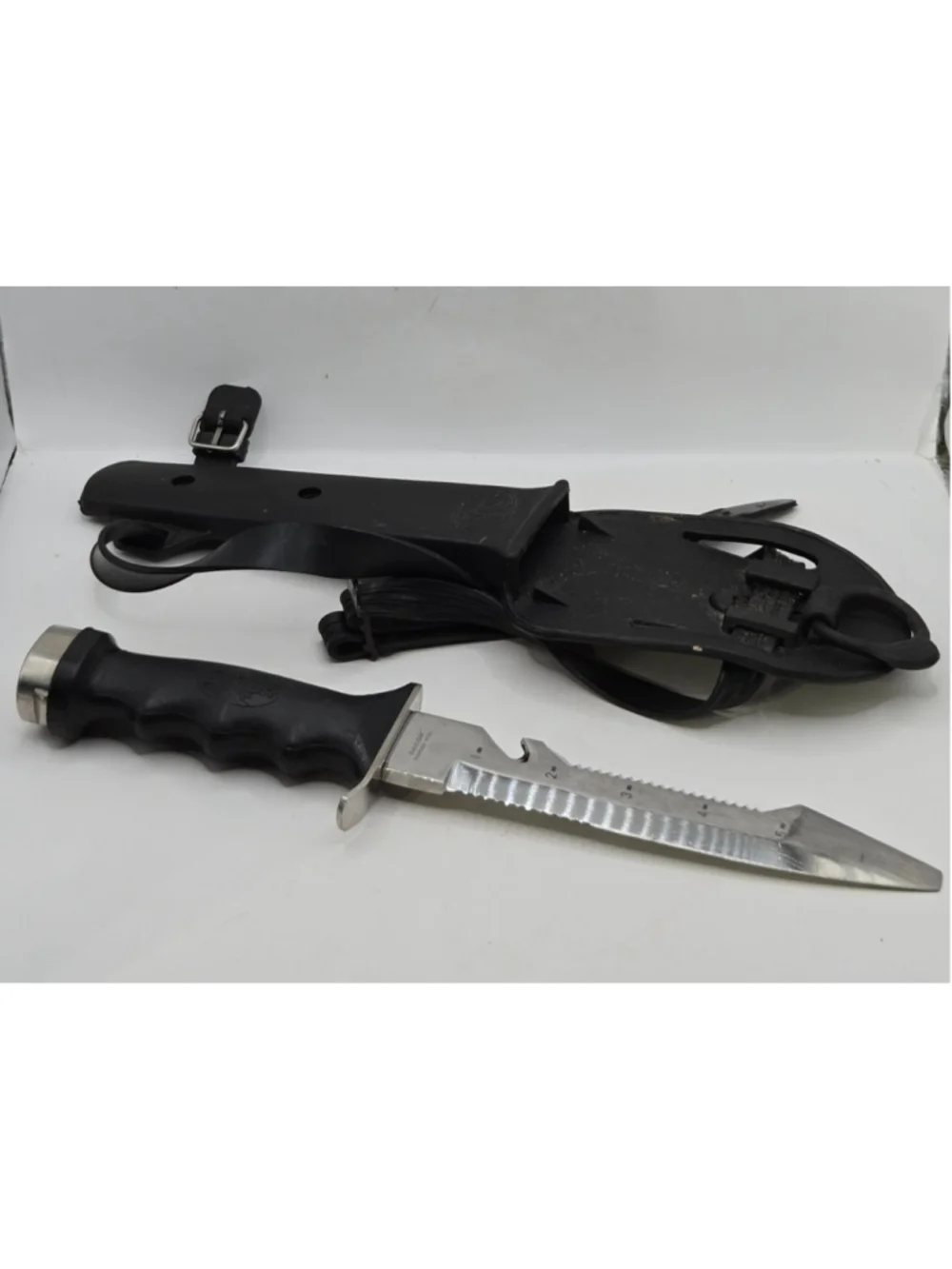 Vintage Dacor Scuba Dive Knife Blunt Tip Pry Bar Tool Sheath Leg Straps Japan